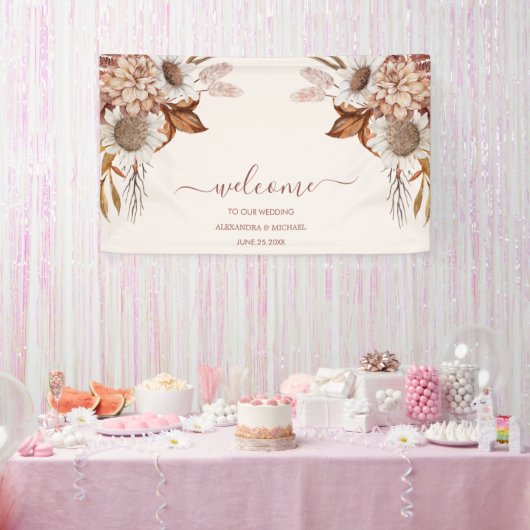 Boho Rust Terracotta Dried Fan Flowers Wedding Spandoek (Feest)