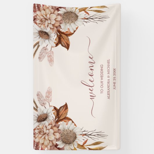 Boho Rust Terracotta Dried Fan Flowers Wedding Spandoek (Verticaal)