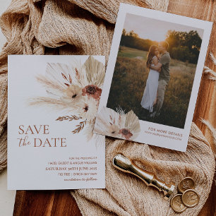 Boho Rust Terracotta Flowers Pampas sparen de datu Save The Date