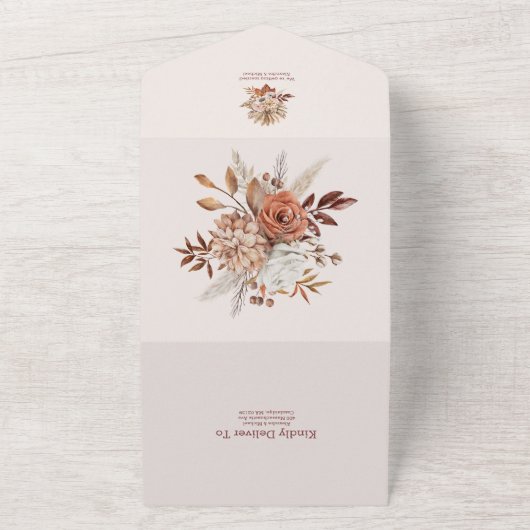 Boho Rust Terracotta Gedroogde Ventilatoren Weduwe All In One Uitnodiging (Buitenkant)