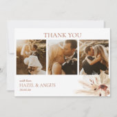 Boho Rust Terracotta Pampas Photo Wedding Flat Bedankkaart (Voorkant)