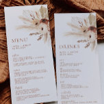 Boho Rust Terracotta Pampas Wedding Menu & Drinken<br><div class="desc">Een schattig Boho Wedding Menu met Drinken op de achterkant. Het perfecte pampasgras- en droogbloemmenu voor uw boho bruiloft in neutrale oortong (terracotta en roest). Overeenkomende objecten zijn onder meer huwelijksuitnodiging,  datum opslaan,  kaarten met dank,  een bruiloft-achtergrond,  favoriete tags en meer.</div>