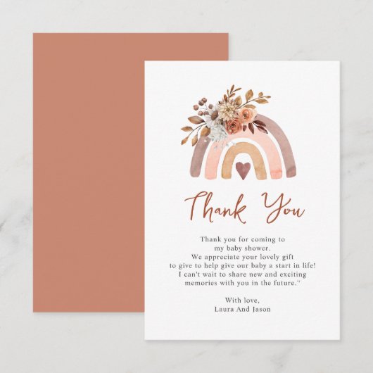 Boho Rust Terracotta Rainbow Baby shower Bedankkaart (Voorkant / Achterkant)