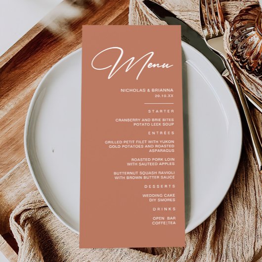 Boho Rust Terracotta Wedding Menu