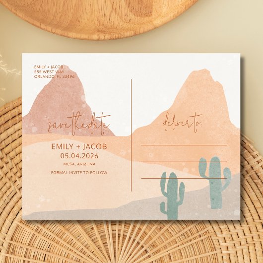 Boho Rust Terracotta Woestijn Bruiloft Save the Da Aankondigingskaart