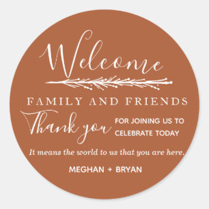 Boho Rust Welkom bij ons huwelijk Ronde Sticker