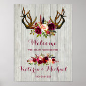 Boho Rustic Antler floral Wedding Sign Poster (Voorkant)