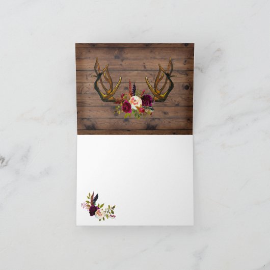 Boho Rustic antlers floral Dank u wel Bedankkaart (Binnen)
