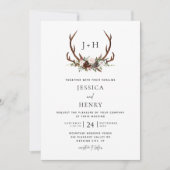 Boho Rustic Antlers Monogram Huwelijk Kaart (Voorkant)