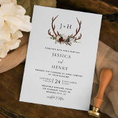 Boho Rustic Antlers Monogram Huwelijk Kaart