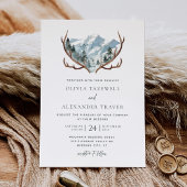 Boho Rustic Antlers Mountain Wedding Kaart