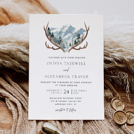 Boho Rustic Antlers Mountain Wedding Kaart