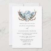 Boho Rustic Antlers Mountain Wedding Kaart (Voorkant)