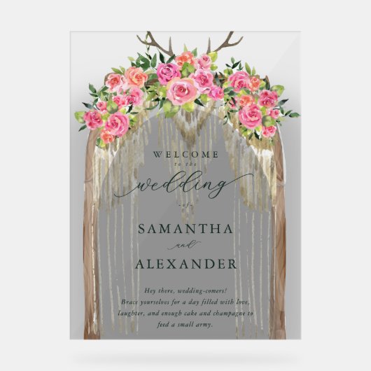 Boho Rustic Arch Roses Western Wedding Welcome Acryl Bord (Voorkant)