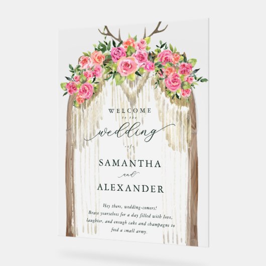 Boho Rustic Arch Roses Western Wedding Welcome Acryl Bord (Hoek)