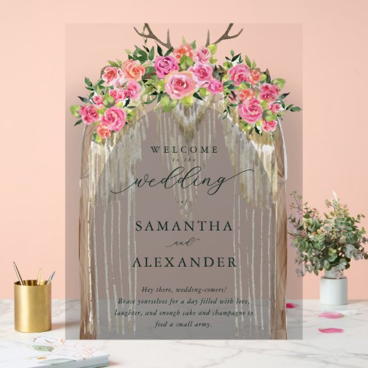 Boho Rustic Arch Roses Western Wedding Welcome Acryl Bord (Huwelijk)