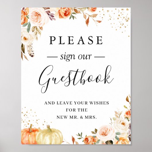 Boho Rustic Autumn Floral Wedding Guestbook Poster (Voorkant)