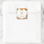 Boho Rustic Autumn Sunflower 40th Birthday Party Vierkante Sticker (Tas)