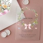 Boho Rustic Baby in Bloom Pink Bow Baby shower Acryl Uitnodigingen
