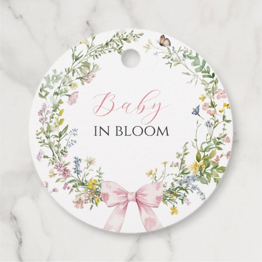 Boho Rustic Baby in Bloom Pink Bow Baby shower Bedankjes Labels (Achterkant)
