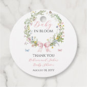 Boho Rustic Baby in Bloom Pink Bow Baby shower Bedankjes Labels (Voorkant)