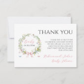 Boho Rustic Baby in Bloom Pink Bow Baby shower Bedankkaart (Voorkant)