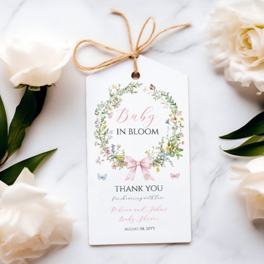 Boho Rustic Baby in Bloom Pink Bow Baby shower Cadeaulabel