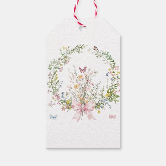 Boho Rustic Baby in Bloom Pink Bow Baby shower Cadeaulabel (Achterkant)