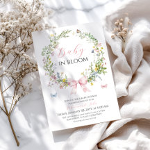 Boho Rustic Baby in Bloom Pink Bow Baby shower