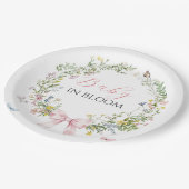 Boho Rustic Baby in Bloom Pink Bow Baby shower Papieren Bordje (Gekanteld)