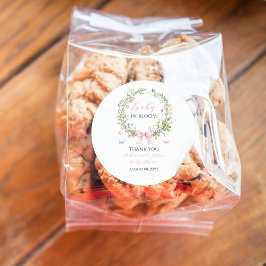 Boho Rustic Baby in Bloom Pink Bow Baby shower Ronde Sticker