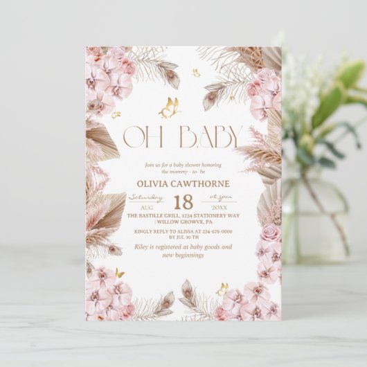 Boho Rustic Baby Shower Invitation Kaart (Staand voorkant)