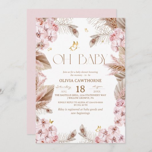 Boho Rustic Baby Shower Invitation Kaart (Voorkant / Achterkant)