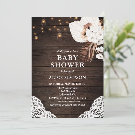 Boho Rustic Beige Floral Baby shower Kaart (Staand voorkant)