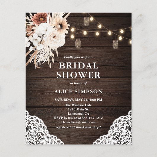 Boho Rustic Beige Flowers Vrijgezellenfeest Flyer (Voorkant)
