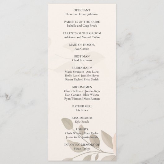 Boho Rustic Bloeiende Tuin Programma Trouwen  Programmakaart (Achterkant)