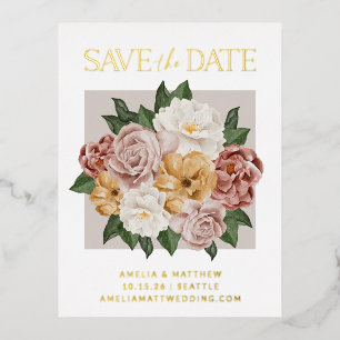 Boho Rustic Bloemige Elegante Bewaar De Datum Goud Folie Uitnodiging Briefkaart
