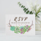 Boho Rustic Bloemige Succulenten Trouwwebsite RSVP Kaartje (Staand voorkant)