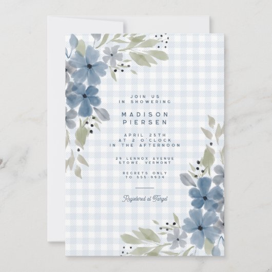 Boho Rustic Blue Floral Plaid Boy Baby shower Kaart (Voorkant)