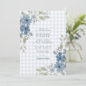 Boho Rustic Blue Floral Plaid Boy Baby shower Kaart (Staand voorkant)