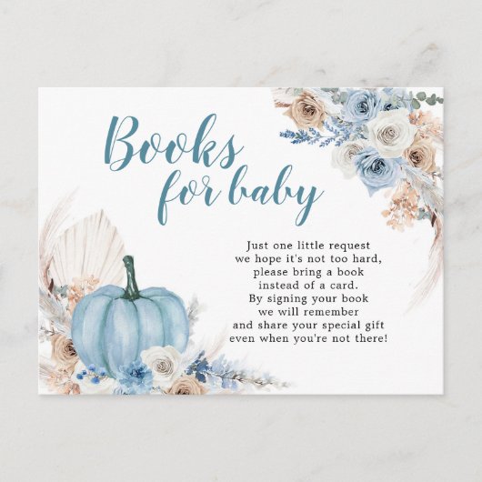 Boho Rustic Blue Pumpkin Herfst boekt voor Baby Uitnodiging Briefkaart (Voorkant)