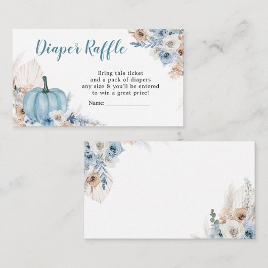 Boho Rustic Blue Pumpkin Herfst Diaper Raffle Informatiekaartje (Voorkant / Achterkant)