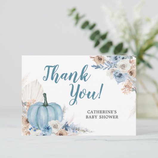 Boho Rustic Blue Pumpkin Herfst - Hartelijk dank Bedankkaart (Staand voorkant)