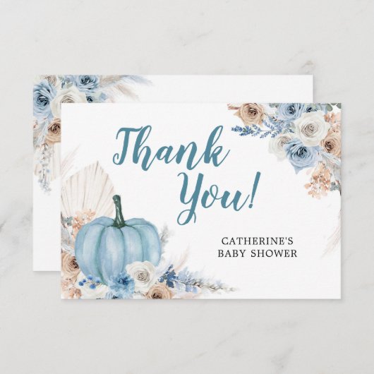 Boho Rustic Blue Pumpkin Herfst - Hartelijk dank Bedankkaart (Voorkant / Achterkant)