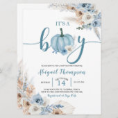 Boho Rustic Blue Pumpkin Het is een jongen Herfst Kaart (Voorkant / Achterkant)