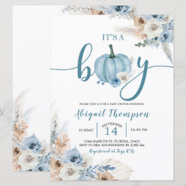 Boho Rustic Blue Pumpkin Het is een jongen Herfst  Kaart