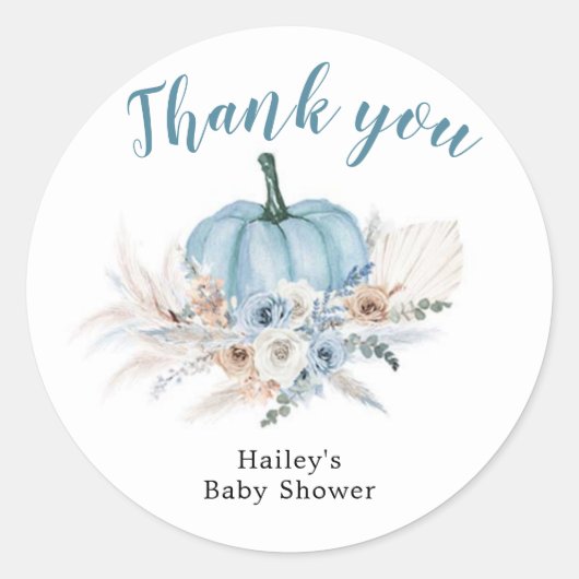 Boho Rustic Blue Pumpkin Het is een Jongen Herfst  Ronde Sticker (Voorkant)