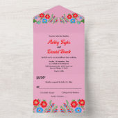 Boho Rustic Blue Roses Country Floral Wedding All In One Uitnodiging (Binnen)