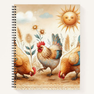 Boho Rustic Boerderij Illustrated Chickens Notitie Notitieboek