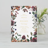 Boho Rustic Botanical Burgundy Border Wedding Folie Uitnodiging (Staand Voorkant)